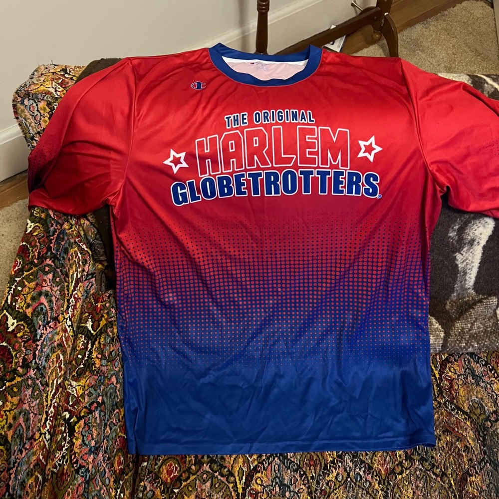Champion Harlem Globetrotters Shooting Shirt Mens XL Red Blue Long Sleeve Jersey